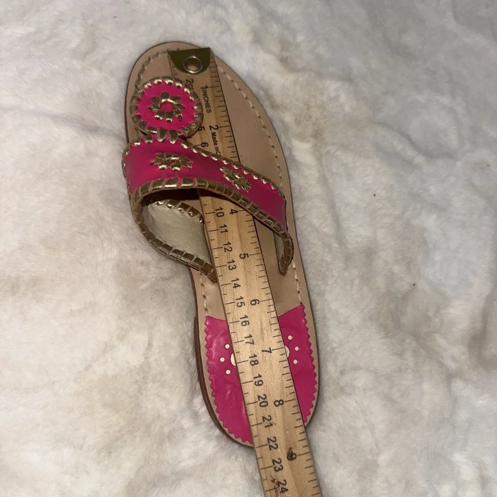 Jack Rogers Pink Gold‎ Leather Preppy Medallion Old Money Sandals Womens Size 5m